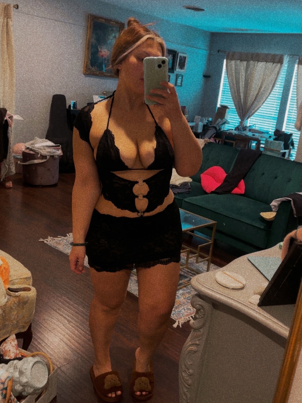 Black Lace Mini Dress with Ring Cutouts - Women - Picture 5 of 7